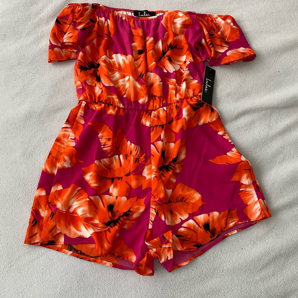 NWT Lulu’s Tropical Pink Floral Romper S